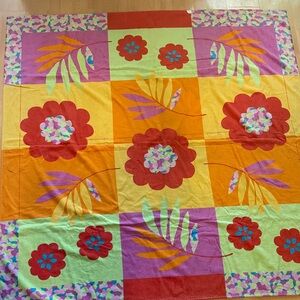 Vintage Terrisol Floral Beach Towel Blanket Pink Terry Cotton Brazil 66x66